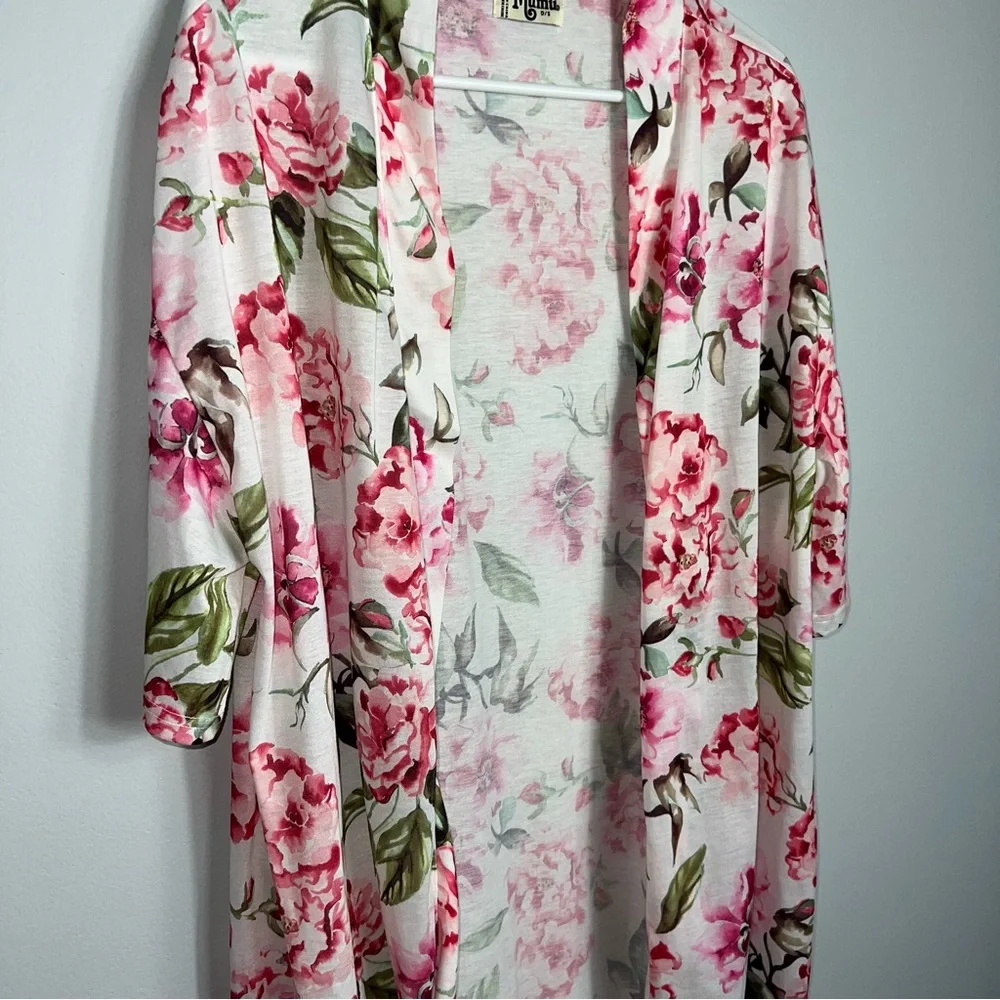 &Show me your mumu open front long cardigan flowers rose peonies floral pink o/s - Picture 3 of 7
